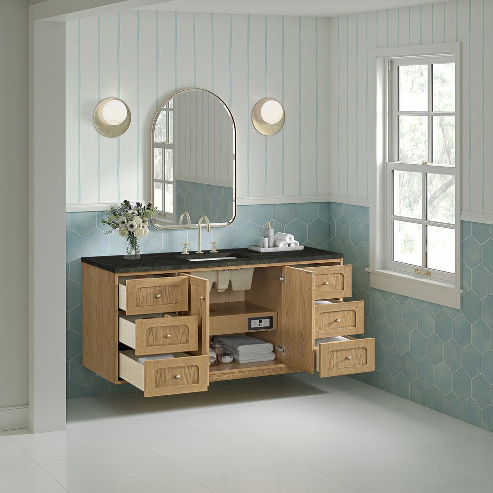 James Martin - Laurent 60" Single Vanity, Light Natural Oak, w/ 3 CM Phantome Eclos Top - 545-V60S-LNO-3PHT view 9