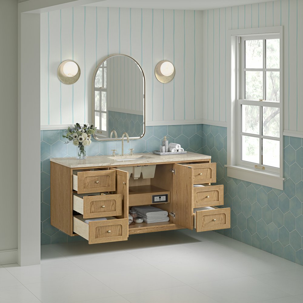 James Martin - Laurent 60" Single Vanity, Light Natural Oak, w/ 3 CM Tajnar Eclos Top - 545-V60S-LNO-3TJR view 9
