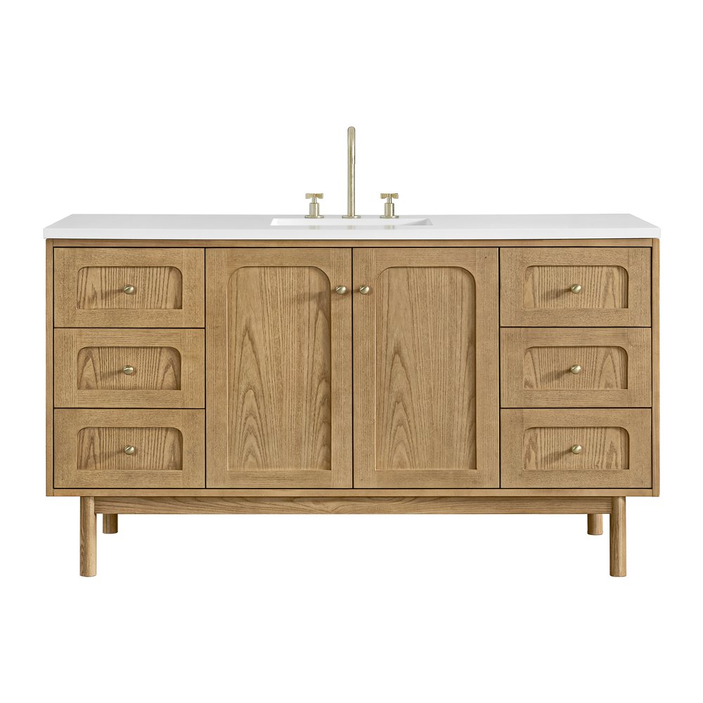 James Martin - Laurent 60" Single Vanity, Light Natural Oak, w/ 3 CM White Zeus Quartz Top - 545-V60S-LNO-3WZ view 1