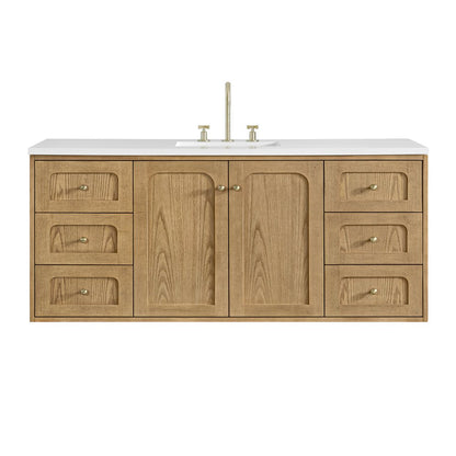 James Martin - Laurent 60" Single Vanity, Light Natural Oak, w/ 3 CM White Zeus Quartz Top - 545-V60S-LNO-3WZ view 2