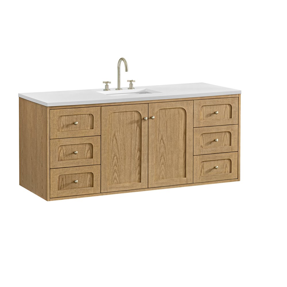James Martin - Laurent 60" Single Vanity, Light Natural Oak, w/ 3 CM White Zeus Quartz Top - 545-V60S-LNO-3WZ view 18