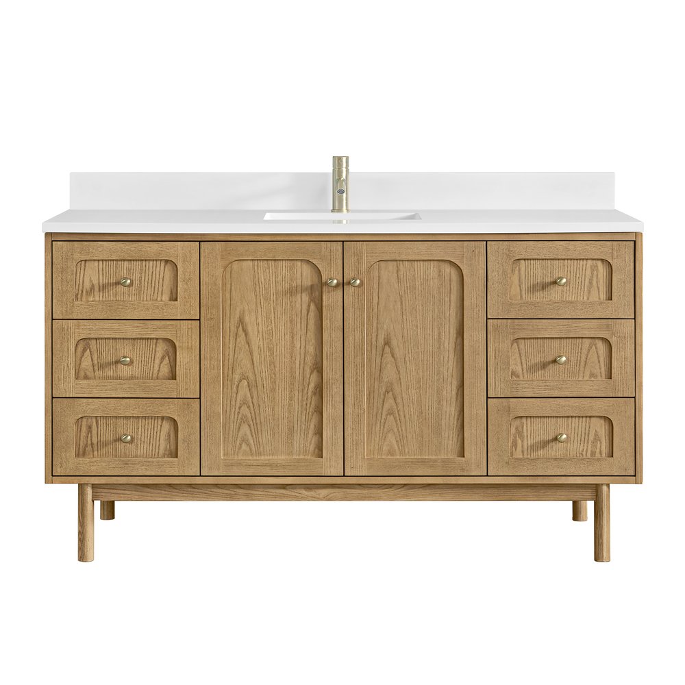 James Martin - Laurent 60" Single Vanity, Light Natural Oak, w/ Single Hole 3 CM White Zeus Quartz Top & Backsplash - 545-V60S-LNO-1WZ view 1
