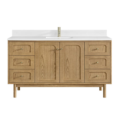 James Martin - Laurent 60" Single Vanity, Light Natural Oak, w/ Single Hole 3 CM White Zeus Quartz Top & Backsplash - 545-V60S-LNO-1WZ view 1