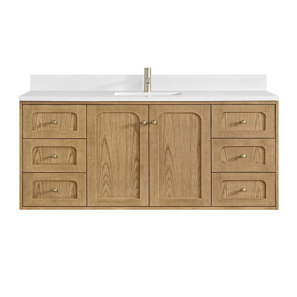 James Martin - Laurent 60" Single Vanity, Light Natural Oak, w/ Single Hole 3 CM White Zeus Quartz Top & Backsplash - 545-V60S-LNO-1WZ view 2
