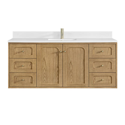 James Martin - Laurent 60" Single Vanity, Light Natural Oak, w/ Single Hole 3 CM White Zeus Quartz Top & Backsplash - 545-V60S-LNO-1WZ view 2