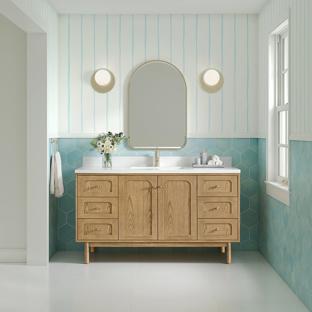 James Martin - Laurent 60" Single Vanity, Light Natural Oak, w/ Single Hole 3 CM White Zeus Quartz Top & Backsplash - 545-V60S-LNO-1WZ view 4