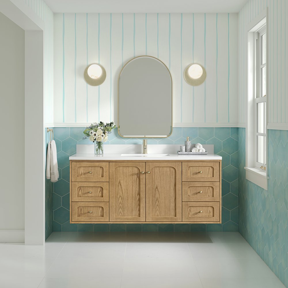 James Martin - Laurent 60" Single Vanity, Light Natural Oak, w/ Single Hole 3 CM White Zeus Quartz Top & Backsplash - 545-V60S-LNO-1WZ view 5