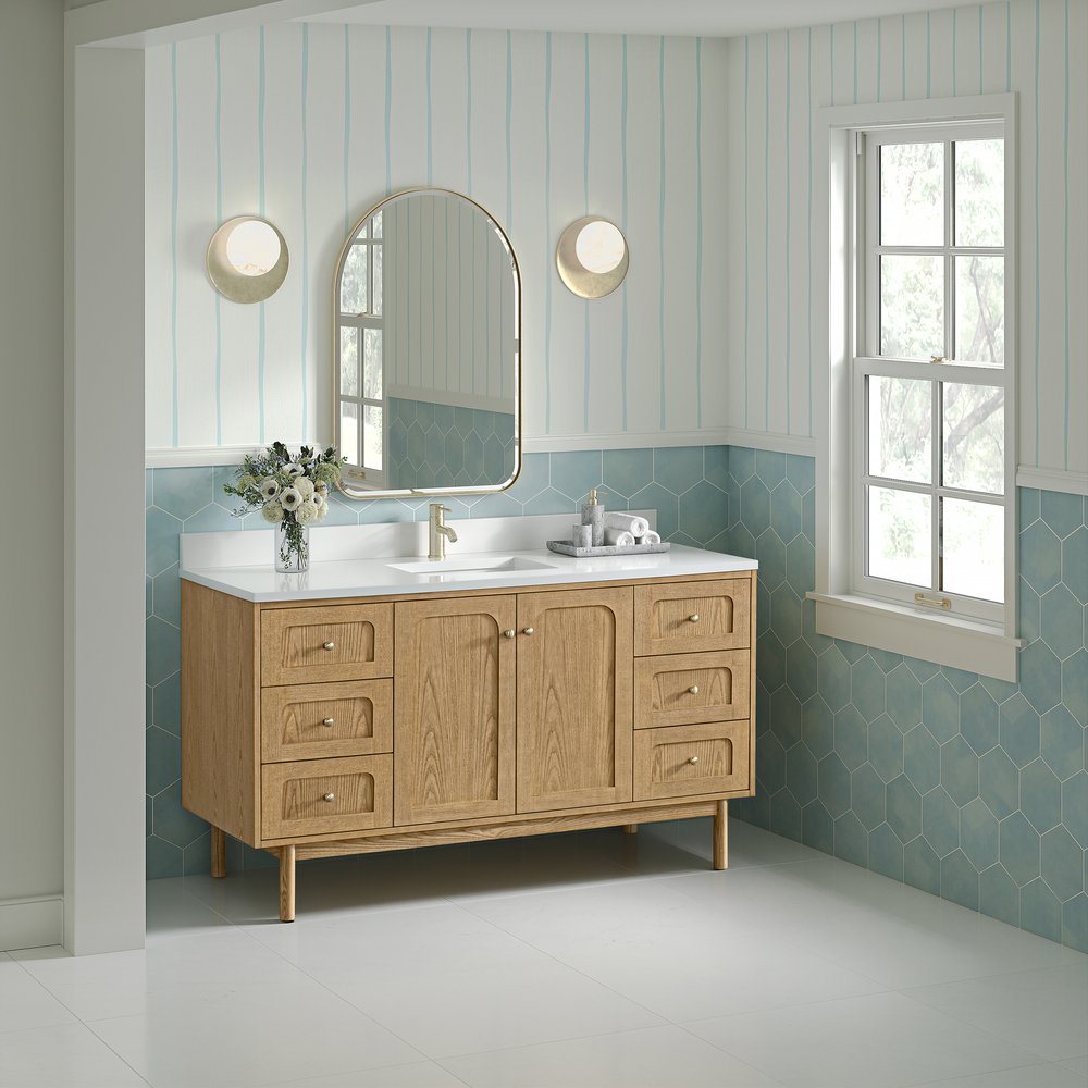 James Martin - Laurent 60" Single Vanity, Light Natural Oak, w/ Single Hole 3 CM White Zeus Quartz Top & Backsplash - 545-V60S-LNO-1WZ view 6