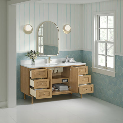 James Martin - Laurent 60" Single Vanity, Light Natural Oak, w/ Single Hole 3 CM White Zeus Quartz Top & Backsplash - 545-V60S-LNO-1WZ view 8