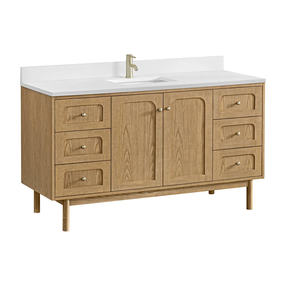 James Martin - Laurent 60" Single Vanity, Light Natural Oak, w/ Single Hole 3 CM White Zeus Quartz Top & Backsplash - 545-V60S-LNO-1WZ view 16