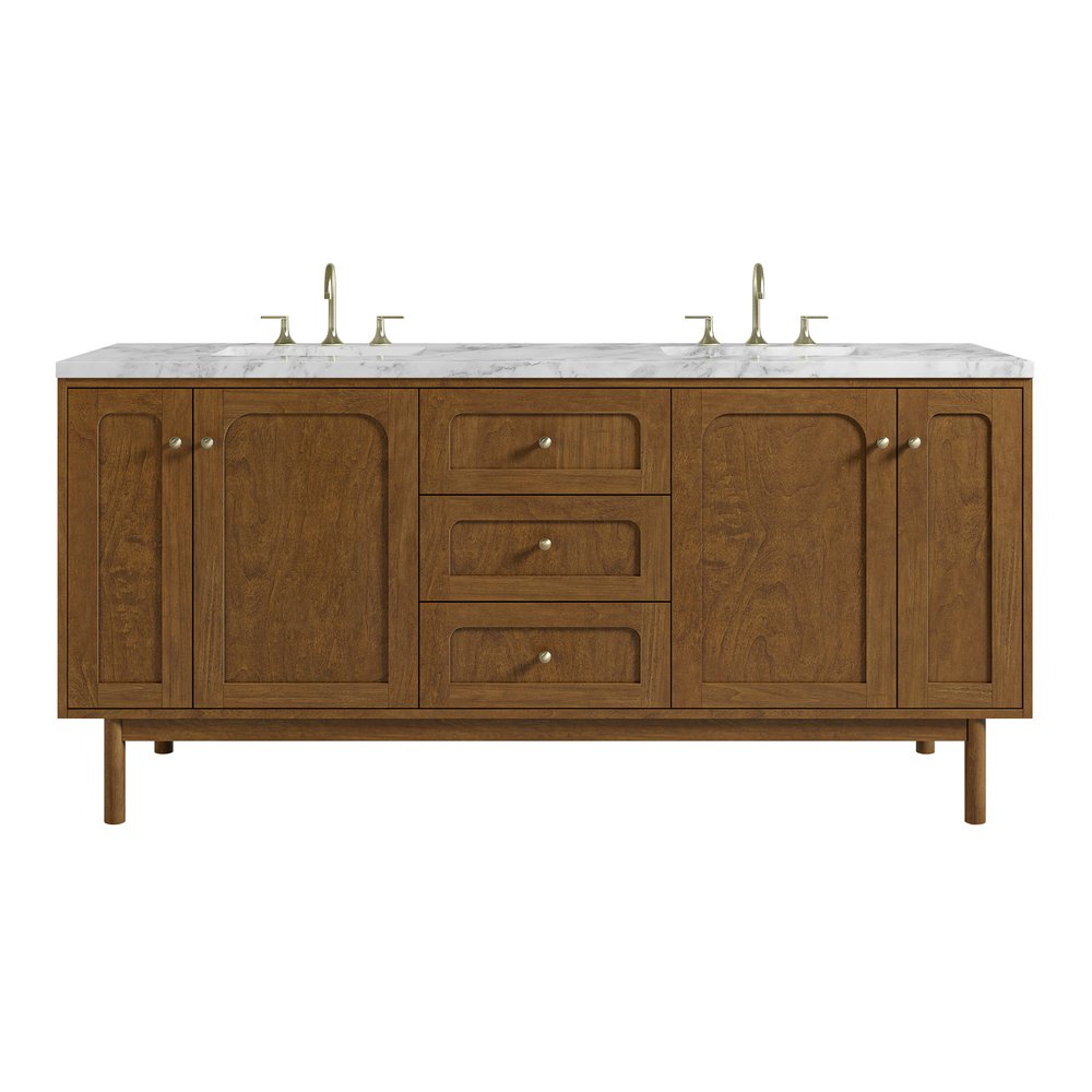 James Martin - Laurent 72" Double Vanity, Honey Oak w/ 3 CM Carrara Marble Top - 545-V72-HNO-3CAR view 1