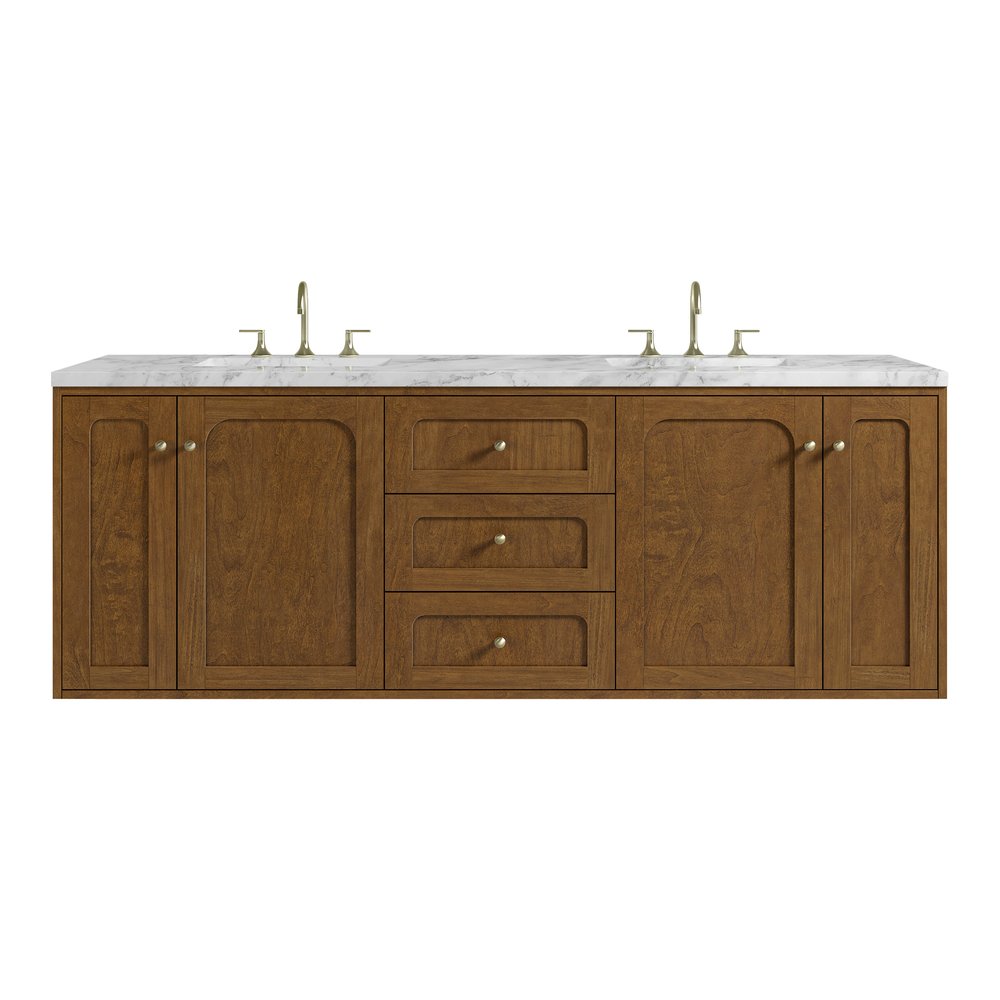 James Martin - Laurent 72" Double Vanity, Honey Oak w/ 3 CM Carrara Marble Top - 545-V72-HNO-3CAR view 2