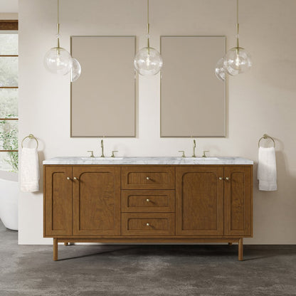 James Martin - Laurent 72" Double Vanity, Honey Oak w/ 3 CM Carrara Marble Top - 545-V72-HNO-3CAR view 4