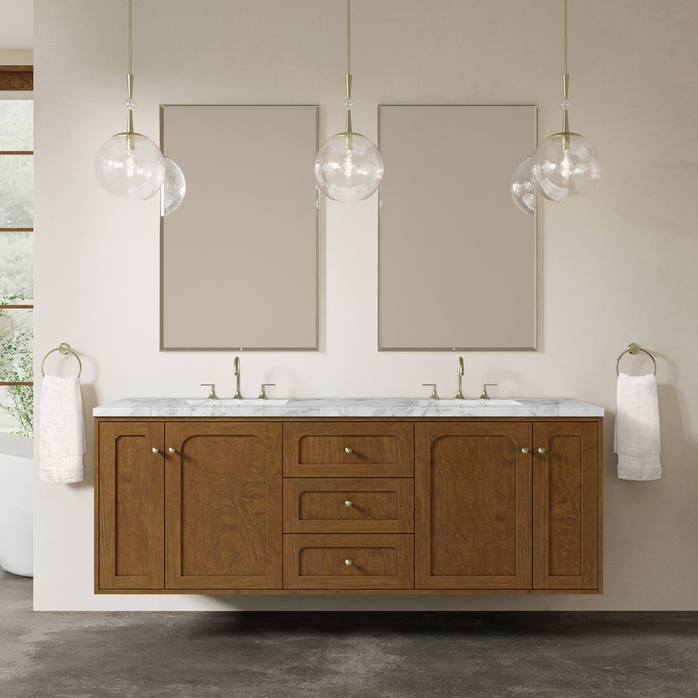 James Martin - Laurent 72" Double Vanity, Honey Oak w/ 3 CM Carrara Marble Top - 545-V72-HNO-3CAR view 5