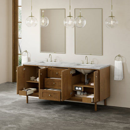 James Martin - Laurent 72" Double Vanity, Honey Oak w/ 3 CM Carrara Marble Top - 545-V72-HNO-3CAR view 8