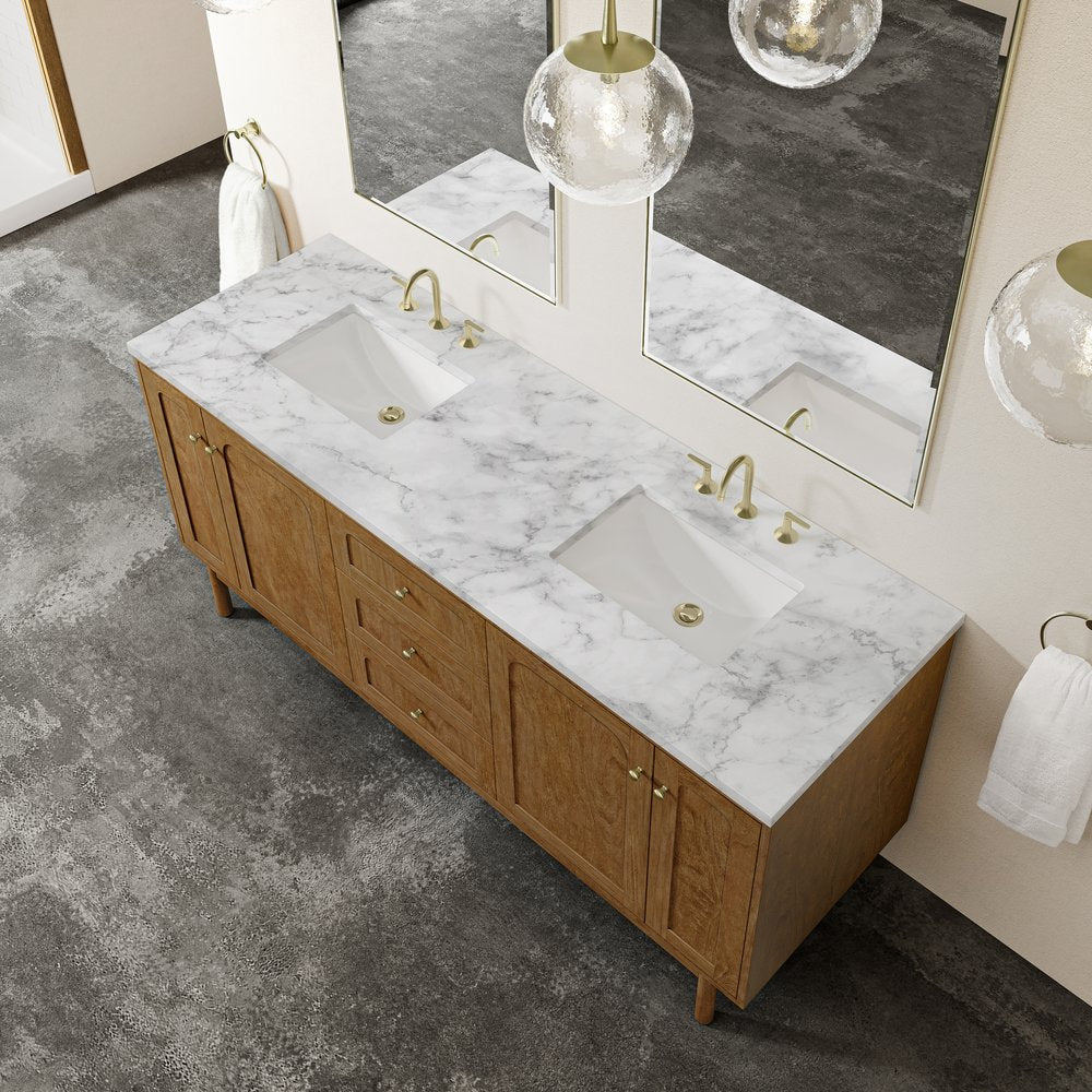James Martin - Laurent 72" Double Vanity, Honey Oak w/ 3 CM Carrara Marble Top - 545-V72-HNO-3CAR view 10