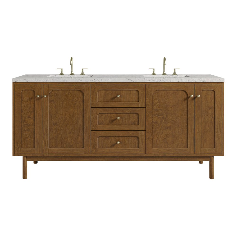 James Martin - Laurent 72" Double Vanity, Honey Oak w/ 3 CM Eternal Jasmine Pearl Silestone Top - 545-V72-HNO-3EJP view 1
