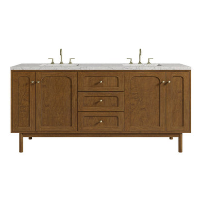 James Martin - Laurent 72" Double Vanity, Honey Oak w/ 3 CM Eternal Jasmine Pearl Silestone Top - 545-V72-HNO-3EJP view 1