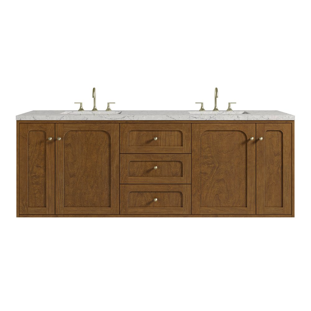 James Martin - Laurent 72" Double Vanity, Honey Oak w/ 3 CM Eternal Jasmine Pearl Silestone Top - 545-V72-HNO-3EJP view 2