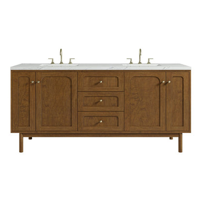 James Martin - Laurent 72" Double Vanity, Honey Oak w/ 3 CM Ethereal Noctis Silestone Top - 545-V72-HNO-3ENC view 1