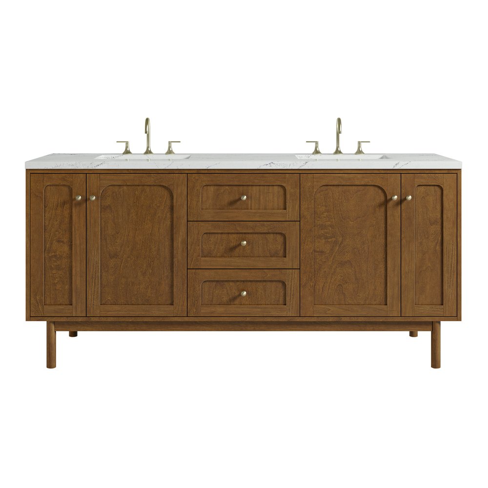 James Martin - Laurent 72" Double Vanity, Honey Oak w/ 3 CM Ethereal Noctis Silestone Top w/FreePower Wireless Charger - 545-V72-HNO-FENC view 1