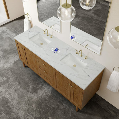 James Martin - Laurent 72" Double Vanity, Honey Oak w/ 3 CM Ethereal Noctis Silestone Top w/FreePower Wireless Charger - 545-V72-HNO-FENC view 10