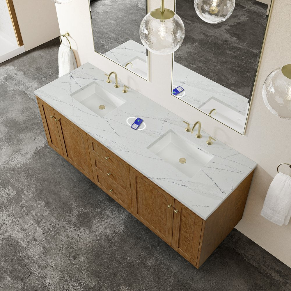 James Martin - Laurent 72" Double Vanity, Honey Oak w/ 3 CM Ethereal Noctis Silestone Top w/FreePower Wireless Charger - 545-V72-HNO-FENC view 11