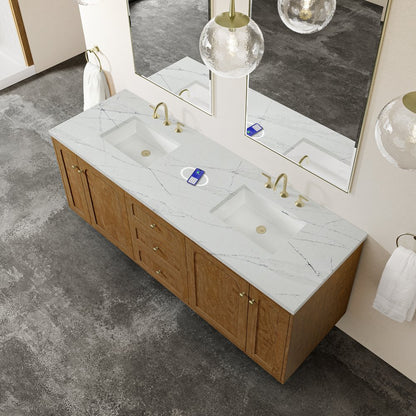 James Martin - Laurent 72" Double Vanity, Honey Oak w/ 3 CM Ethereal Noctis Silestone Top w/FreePower Wireless Charger - 545-V72-HNO-FENC view 11