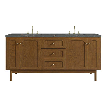 James Martin - Laurent 72" Double Vanity, Honey Oak w/ 3 CM Parisien Bleu Silestone Top - 545-V72-HNO-3PBL view 1