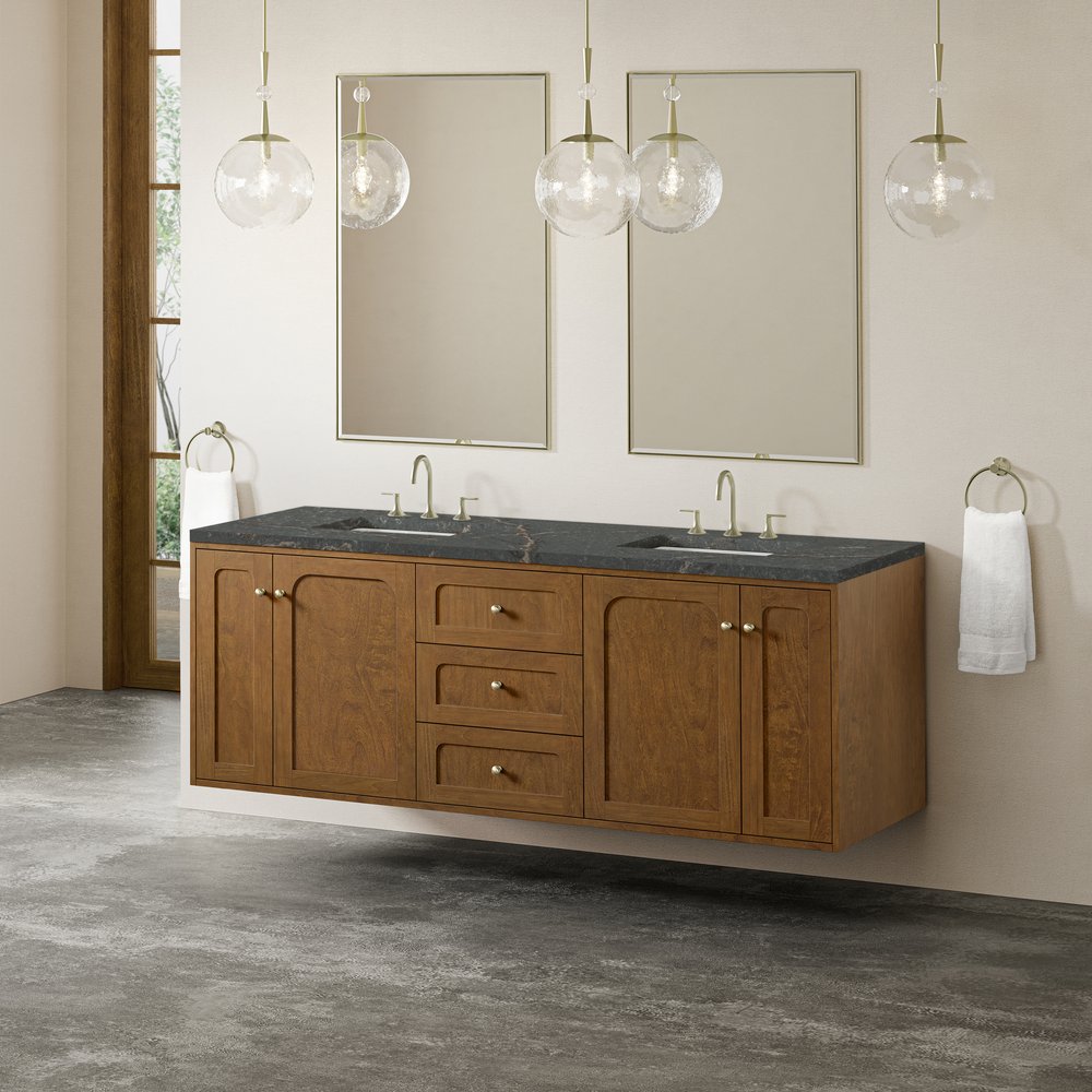 James Martin - Laurent 72" Double Vanity, Honey Oak w/ 3 CM Parisien Bleu Silestone Top - 545-V72-HNO-3PBL view 7