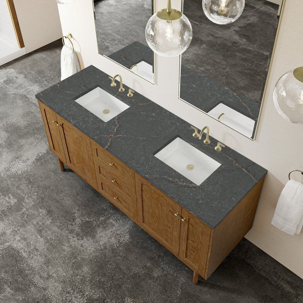 James Martin - Laurent 72" Double Vanity, Honey Oak w/ 3 CM Parisien Bleu Silestone Top - 545-V72-HNO-3PBL view 10