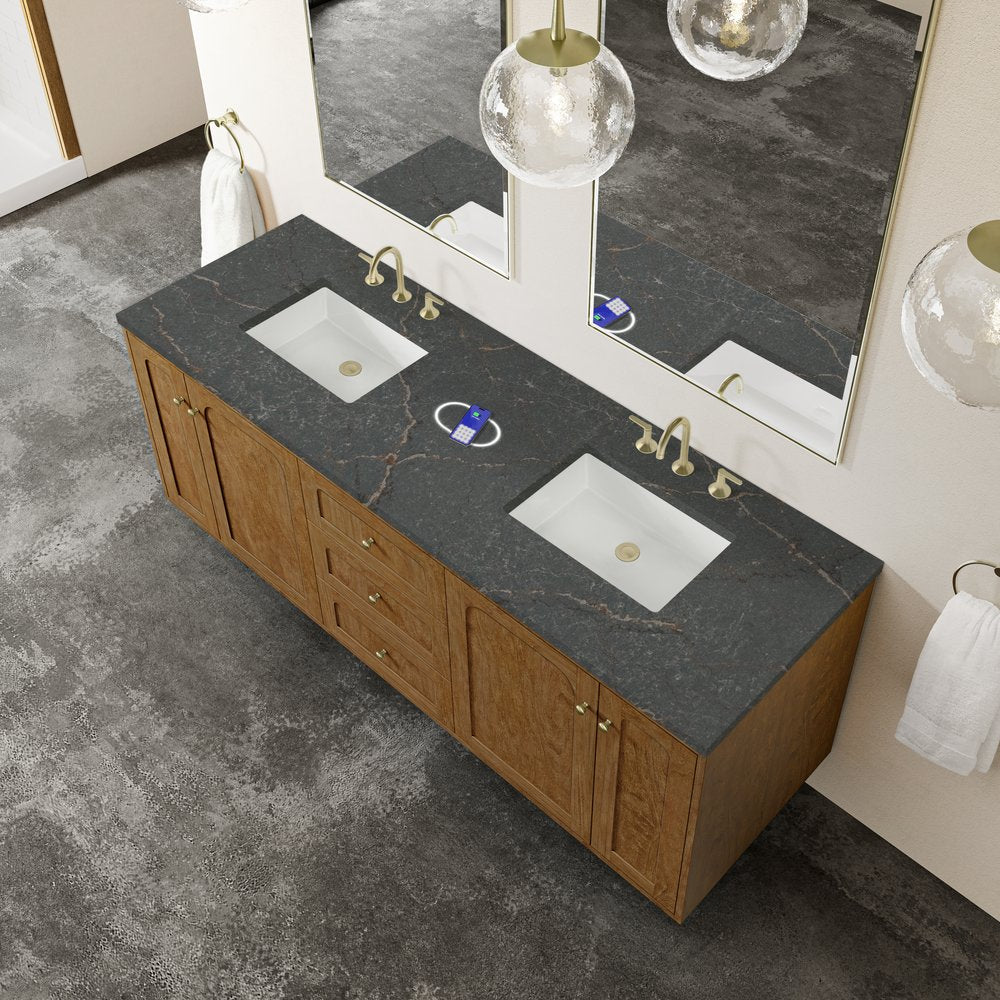 James Martin - Laurent 72" Double Vanity, Honey Oak w/ 3 CM Parisien Bleu Silestone Top w/FreePower Wireless Charger - 545-V72-HNO-FPBL view 11