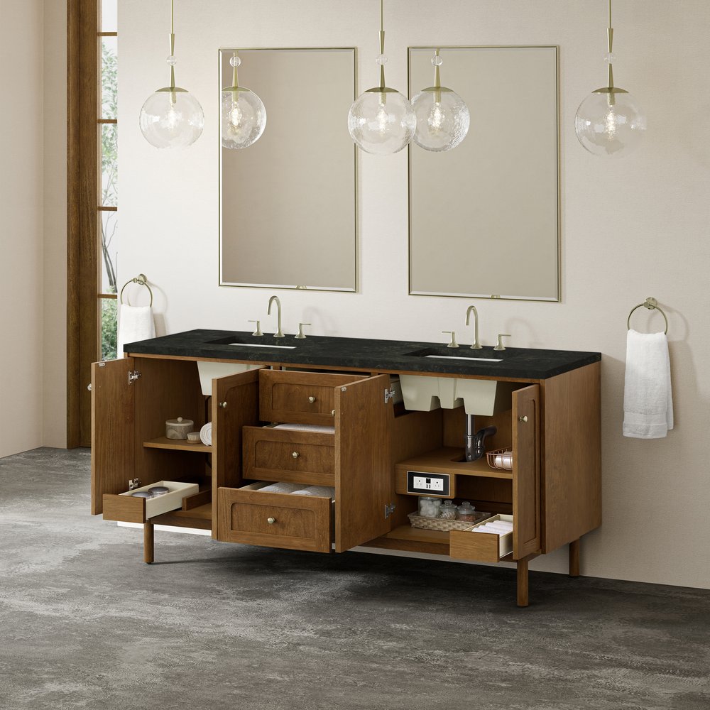 James Martin - Laurent 72" Double Vanity, Honey Oak w/ 3 CM Phantome Eclos Top - 545-V72-HNO-3PHT view 8