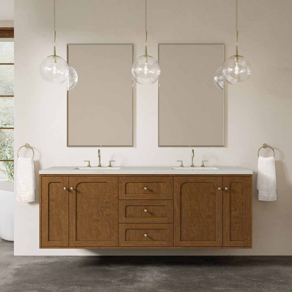 James Martin - Laurent 72" Double Vanity, Honey Oak w/ 3 CM Siberian Silestone Top - 545-V72-HNO-3SFR view 5