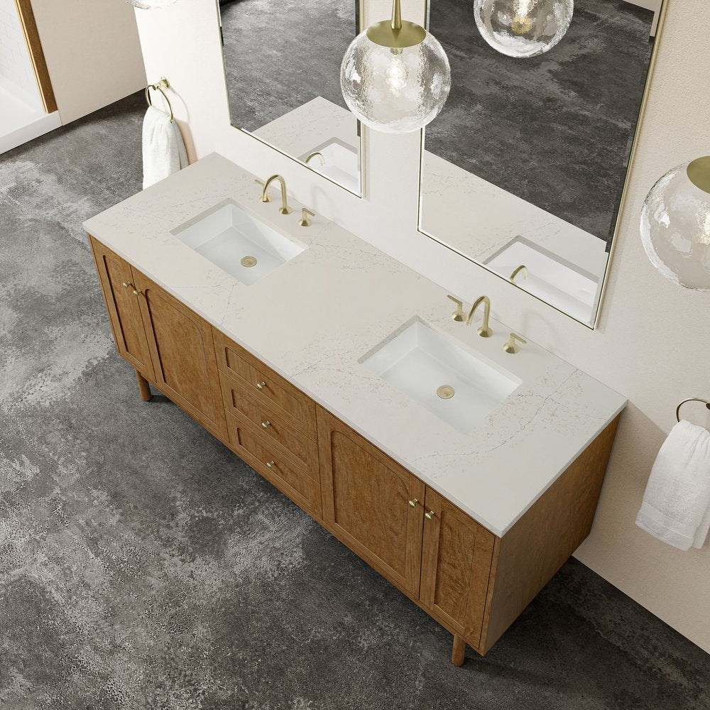 James Martin - Laurent 72" Double Vanity, Honey Oak w/ 3 CM Siberian Silestone Top - 545-V72-HNO-3SFR view 10