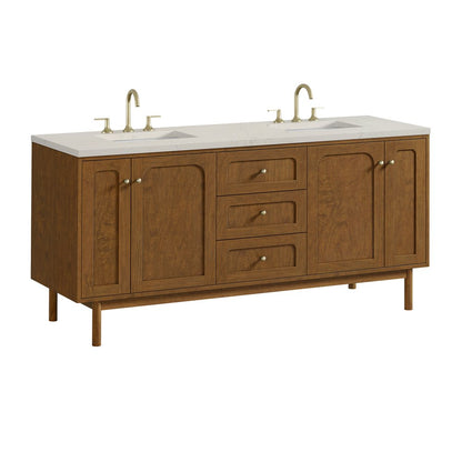 James Martin - Laurent 72" Double Vanity, Honey Oak w/ 3 CM Siberian Silestone Top - 545-V72-HNO-3SFR view 16