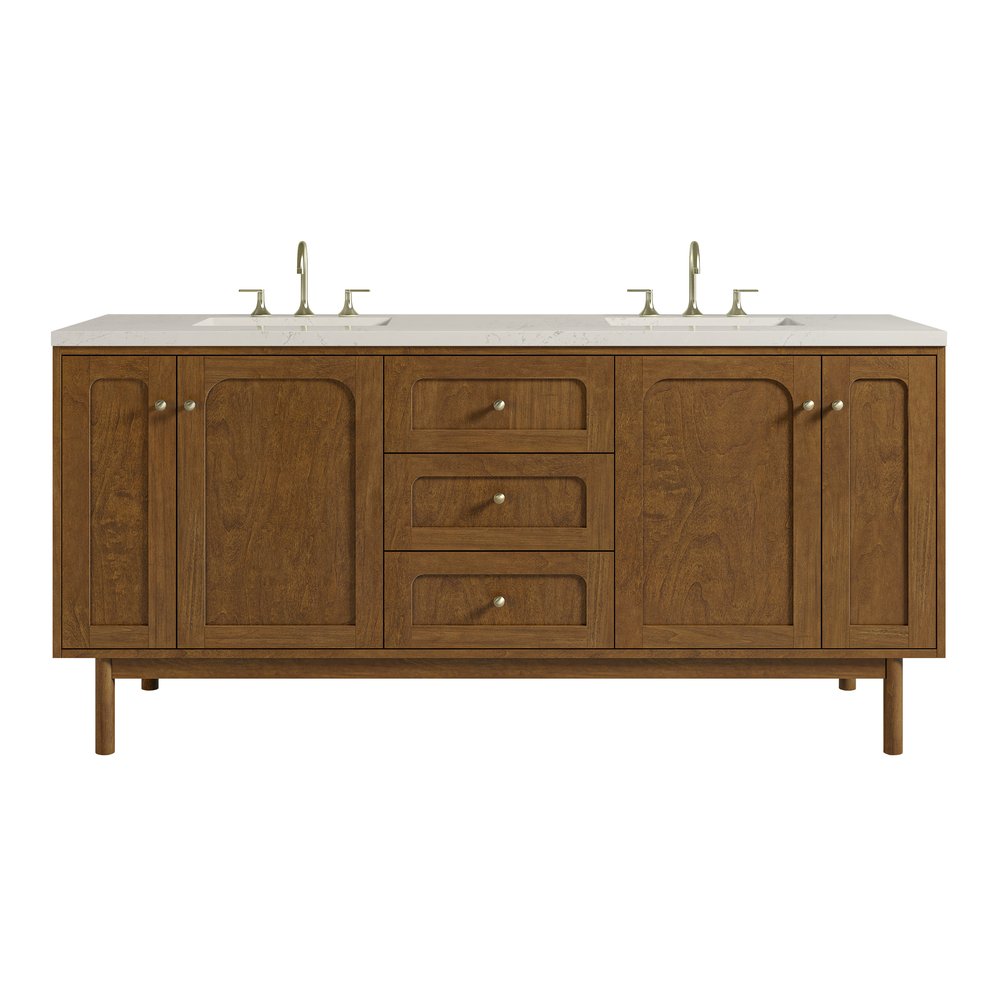 James Martin - Laurent 72" Double Vanity, Honey Oak w/ 3 CM Siberian Silestone Top w/FreePower Wireless Charger - 545-V72-HNO-FSFR view 1