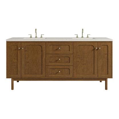 James Martin - Laurent 72" Double Vanity, Honey Oak w/ 3 CM Siberian Silestone Top w/FreePower Wireless Charger - 545-V72-HNO-FSFR view 1