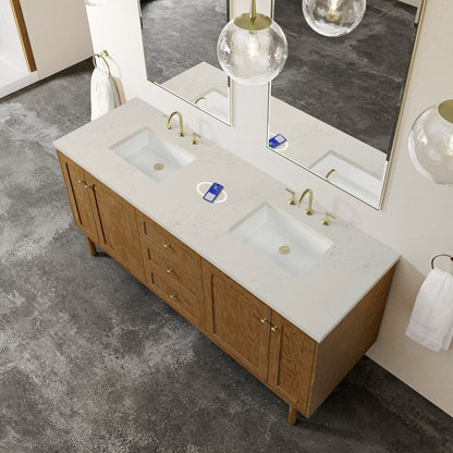 James Martin - Laurent 72" Double Vanity, Honey Oak w/ 3 CM Siberian Silestone Top w/FreePower Wireless Charger - 545-V72-HNO-FSFR view 10