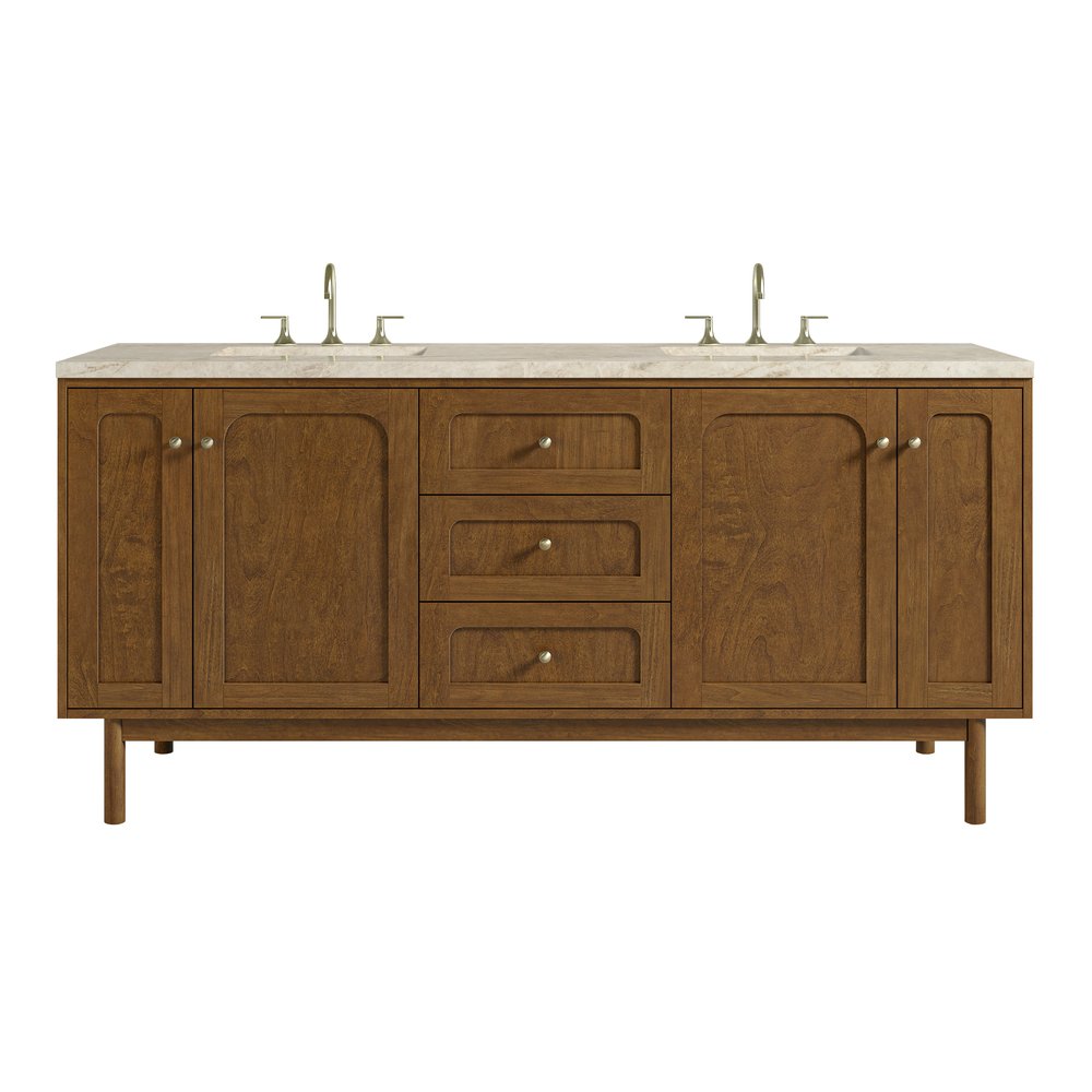 James Martin - Laurent 72" Double Vanity, Honey Oak w/ 3 CM Tajnar Eclos Top - 545-V72-HNO-3TJR view 1
