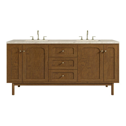 James Martin - Laurent 72" Double Vanity, Honey Oak w/ 3 CM Tajnar Eclos Top - 545-V72-HNO-3TJR view 1