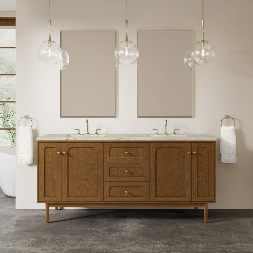 James Martin - Laurent 72" Double Vanity, Honey Oak w/ 3 CM Tajnar Eclos Top - 545-V72-HNO-3TJR view 4