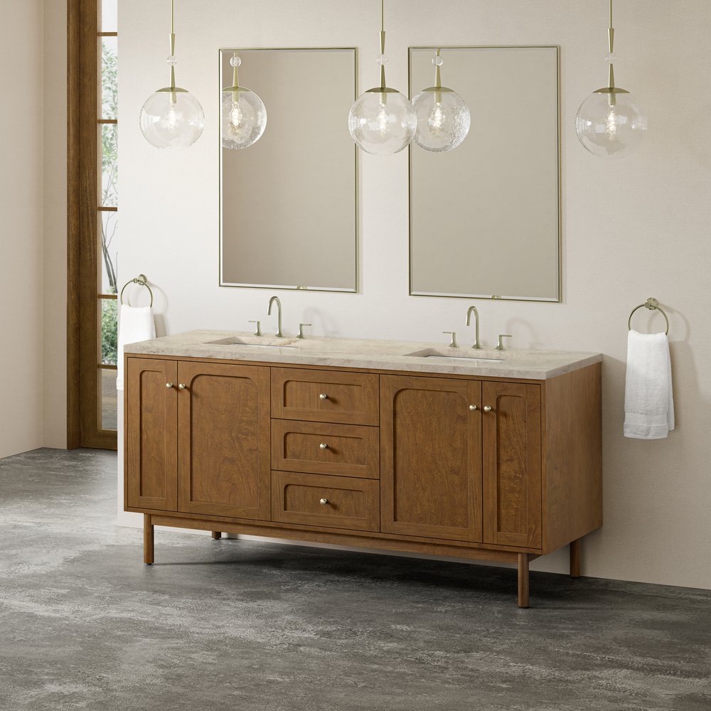 James Martin - Laurent 72" Double Vanity, Honey Oak w/ 3 CM Tajnar Eclos Top - 545-V72-HNO-3TJR view 6