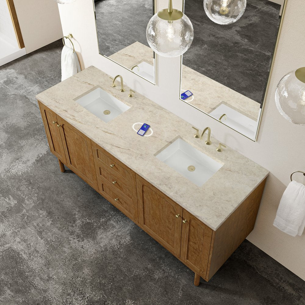 James Martin - Laurent 72" Double Vanity, Honey Oak w/ 3 CM Tajnar Eclos Top w/FreePower Wireless Charger - 545-V72-HNO-FTJR view 10