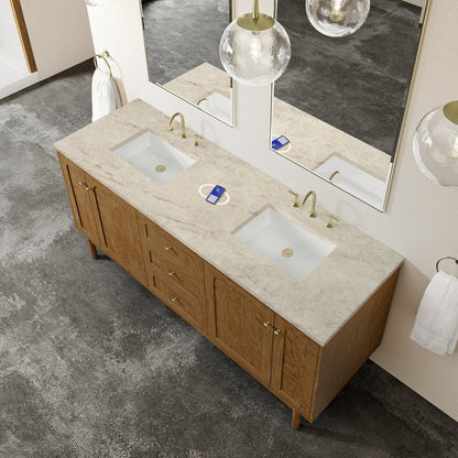 James Martin - Laurent 72" Double Vanity, Honey Oak w/ 3 CM Tajnar Eclos Top w/FreePower Wireless Charger - 545-V72-HNO-FTJR view 10