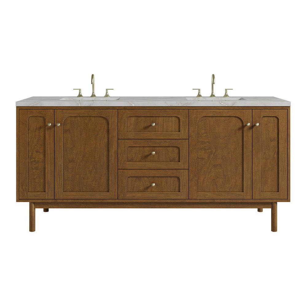 James Martin - Laurent 72" Double Vanity, Honey Oak w/ 3 CM Victorian Silver Silestone Top - 545-V72-HNO-3VSL view 1