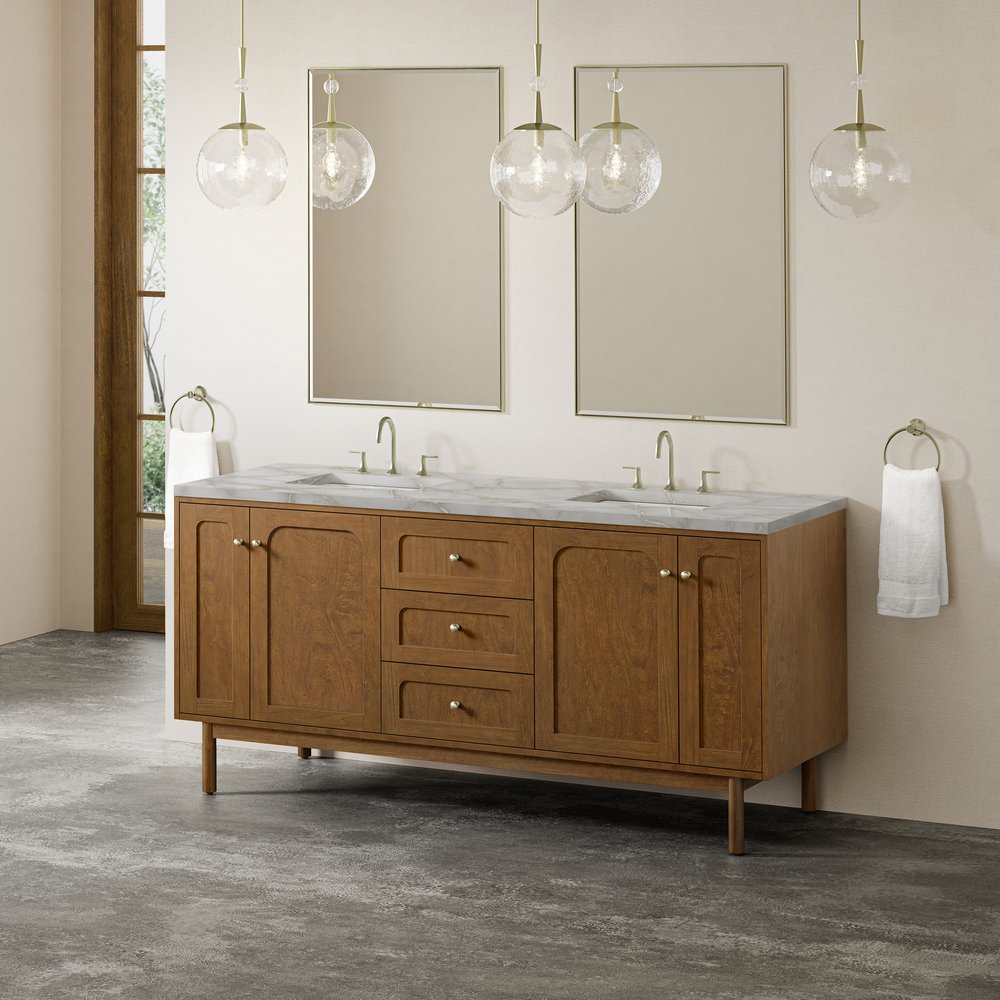 James Martin - Laurent 72" Double Vanity, Honey Oak w/ 3 CM Victorian Silver Silestone Top - 545-V72-HNO-3VSL view 6