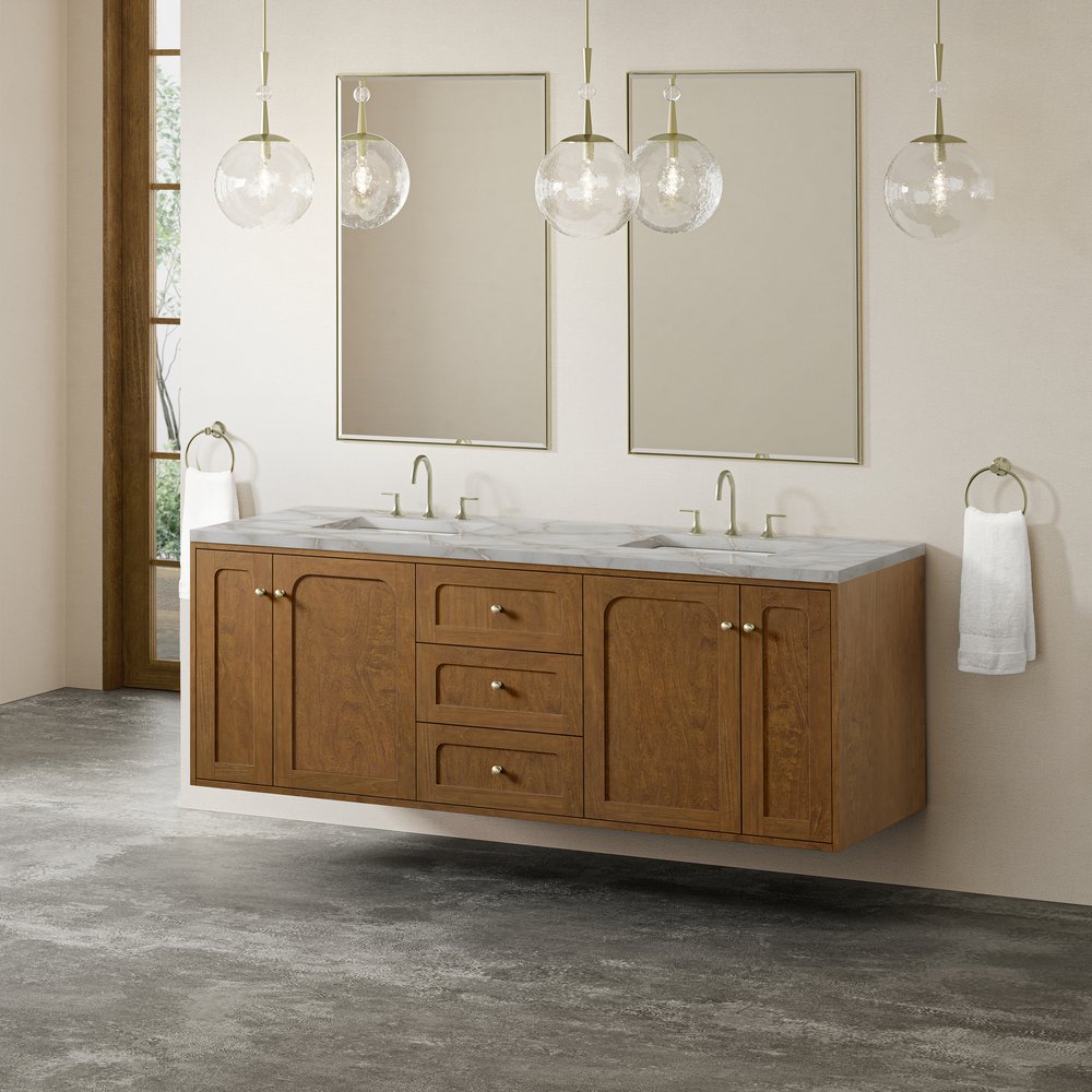 James Martin - Laurent 72" Double Vanity, Honey Oak w/ 3 CM Victorian Silver Silestone Top - 545-V72-HNO-3VSL view 7