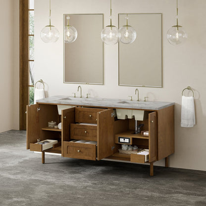 James Martin - Laurent 72" Double Vanity, Honey Oak w/ 3 CM Victorian Silver Silestone Top - 545-V72-HNO-3VSL view 8