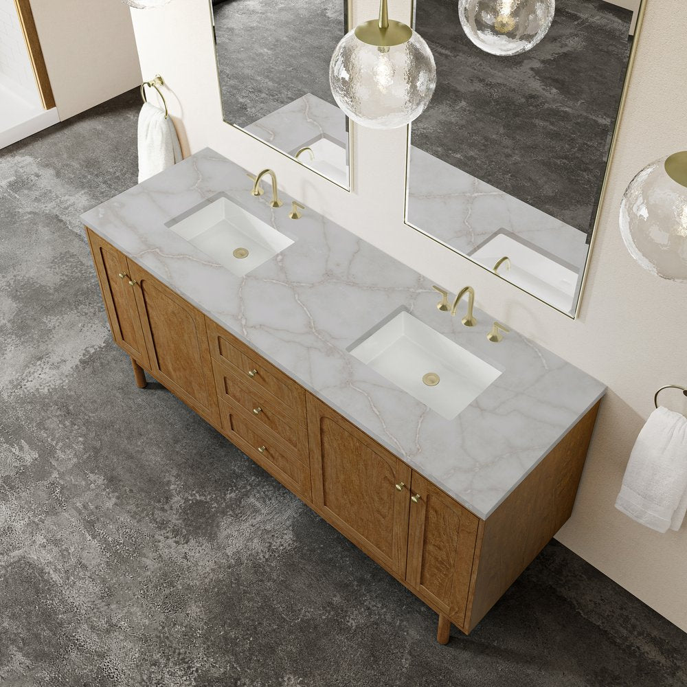 James Martin - Laurent 72" Double Vanity, Honey Oak w/ 3 CM Victorian Silver Silestone Top - 545-V72-HNO-3VSL view 10